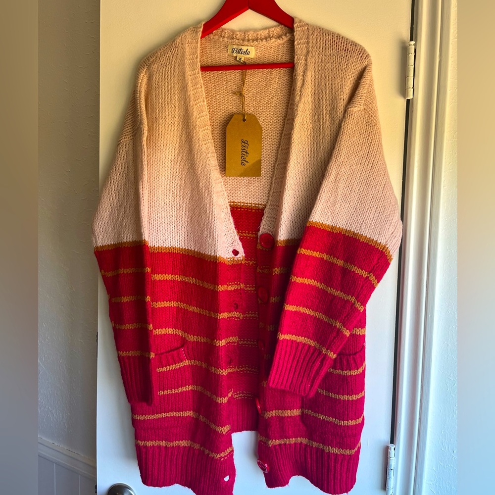 NWT - Listicle Chunky Cardigan - Light Pink and Red - L